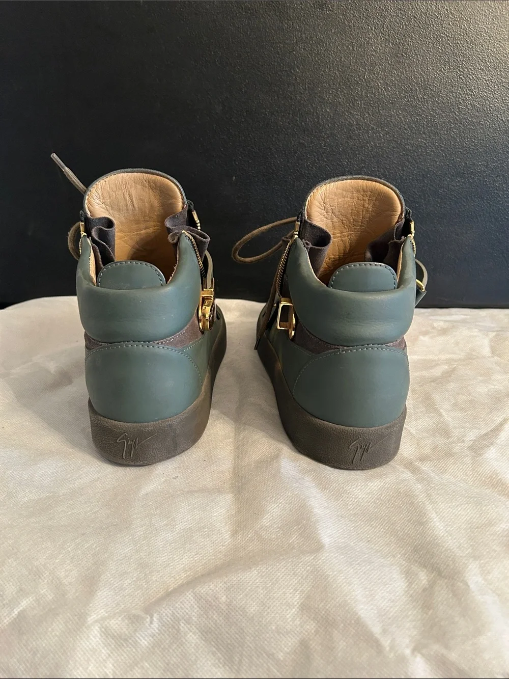 Giuseppe Zanotti Brown and Olive High-Top Sneakers with Gold Hardware